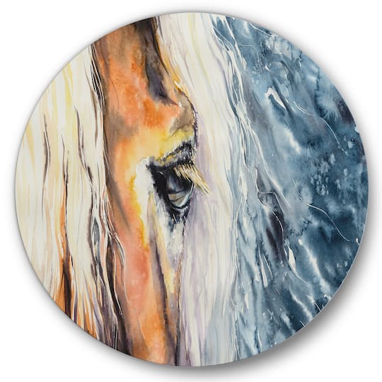 Designart - Close-Up of A Beautiful Horses Eye II - Farmhouse Metal Circle Wall Art